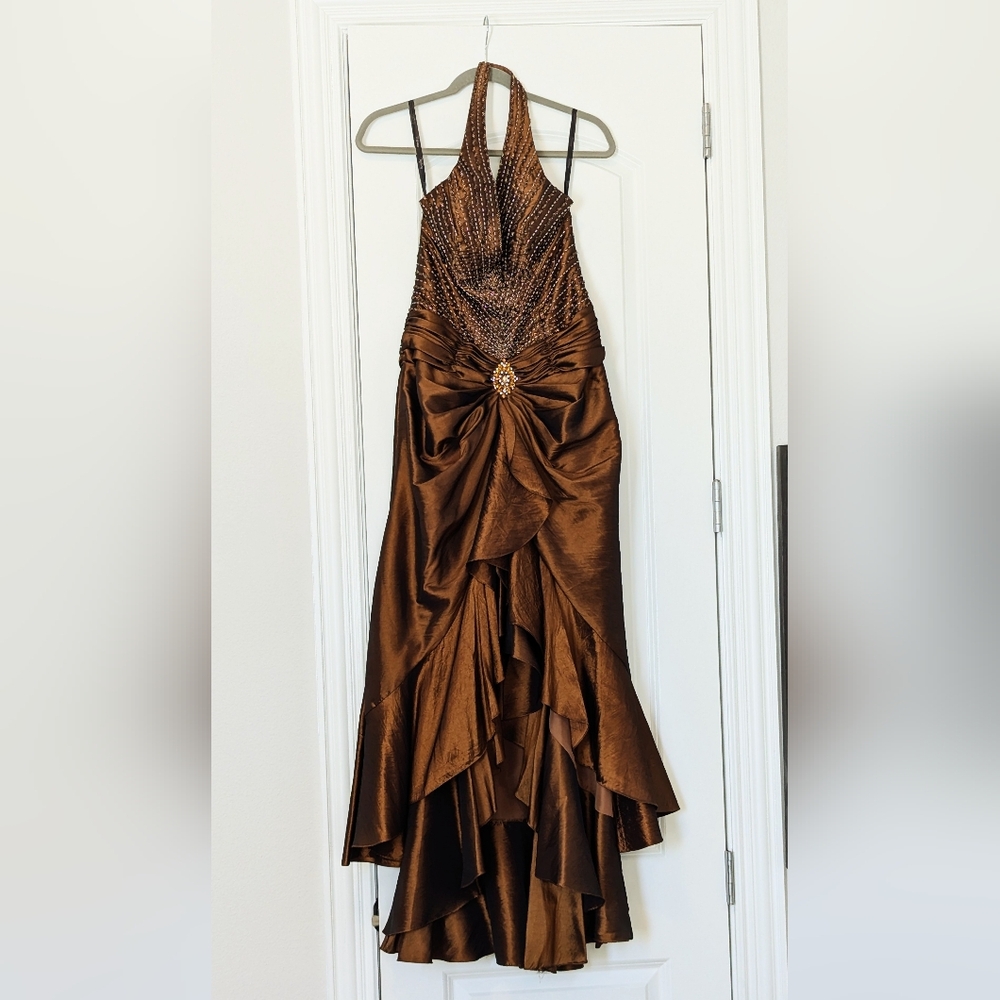 Bronze Halter High Low Gown